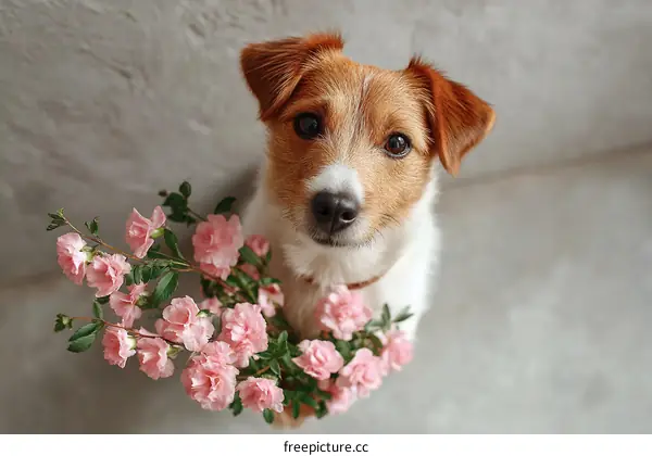 Adorable Dog with Pink Flowers