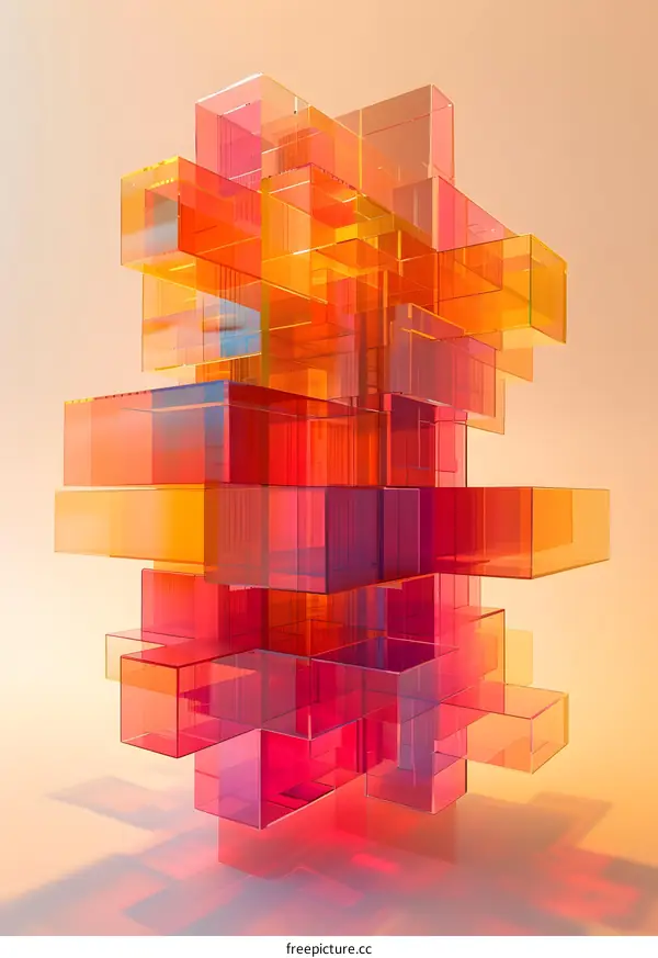 Colorful 3D rendering of translucent blocks stacked together