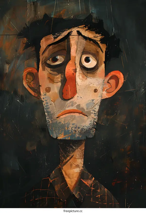A painting of a man with a sad expression on his face