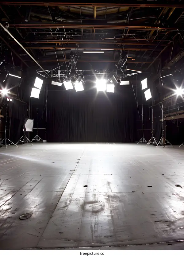 Empty Studio Stage with Lighting Equipment