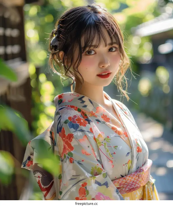 Asian Woman in Traditional Japanese Kimono