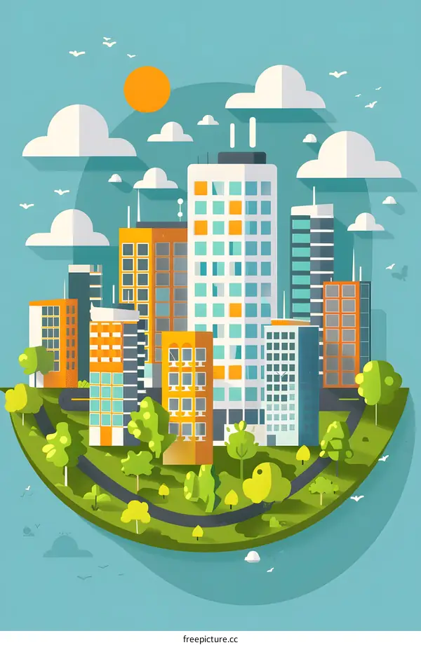 Green Cityscape With Modern Buildings and Trees