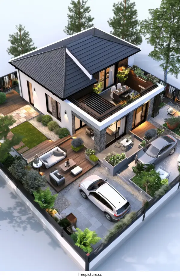 Modern House Plan with Rooftop Terrace Design