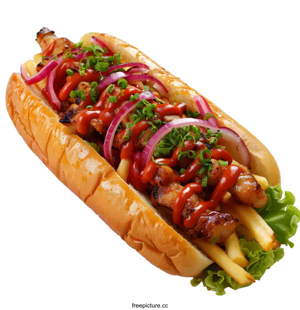 [Transparent Background PNG]A delicious and healthy sandwich with chicken, lettuce, tomato, and onion