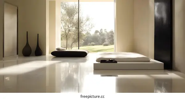 Minimalist Modern Bedroom Interior Design with Large Window