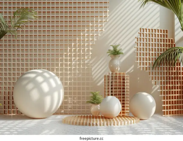 Minimalist Wooden Grid Wall Decor Scene