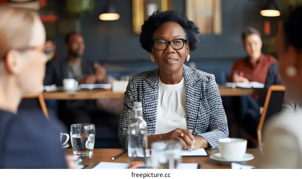African American Businesswoman in a Meeting at a Restaurant