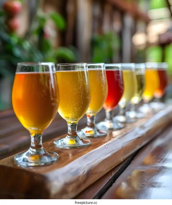 Selection of Craft Beers on Wooden Board