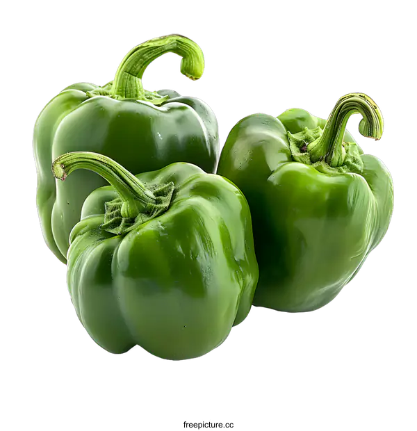 [Transparent Background PNG]Three Green Peppers on White Background