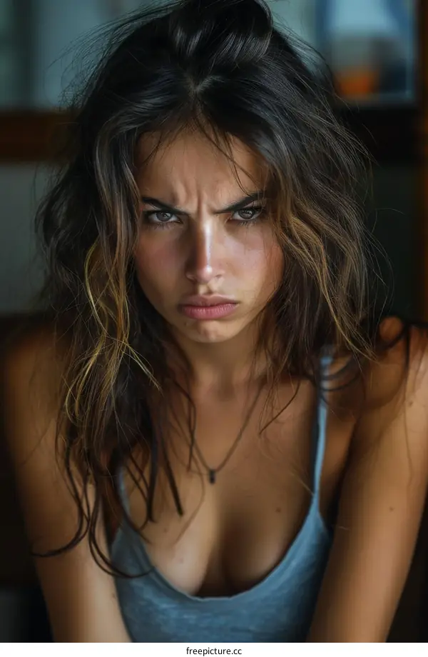 Close-up Portrait of a Woman with Intense Expression