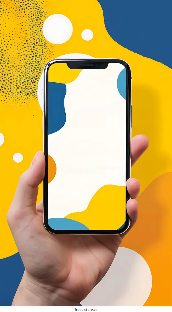 Hand Holding Smartphone with Abstract Design