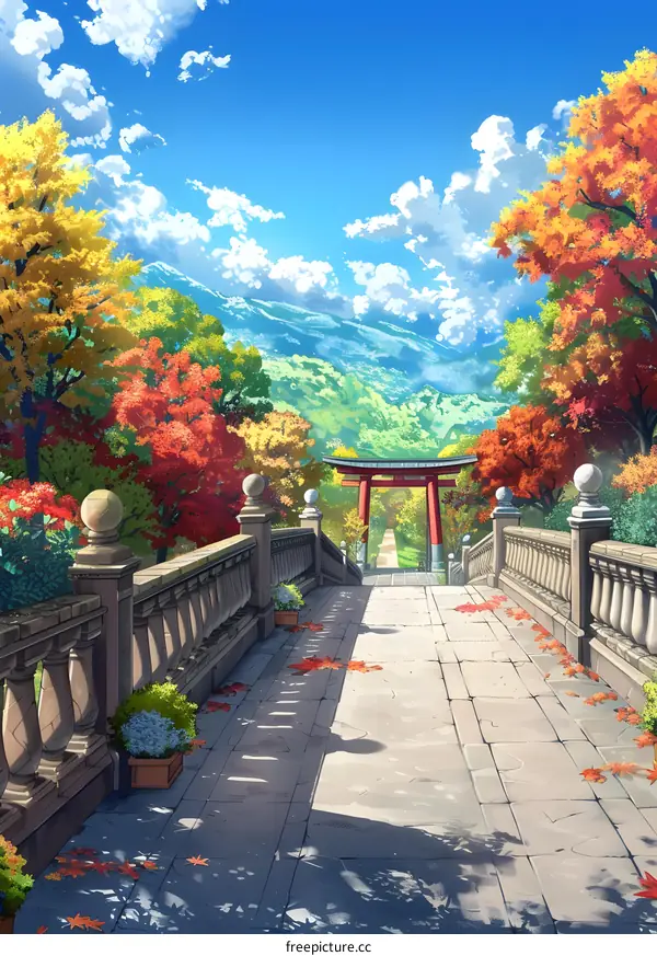 Autumn Path to a Japanese Shrine