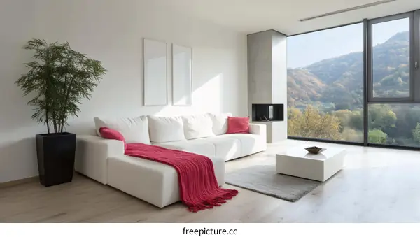 Modern Minimalist Living Room with Mountain View