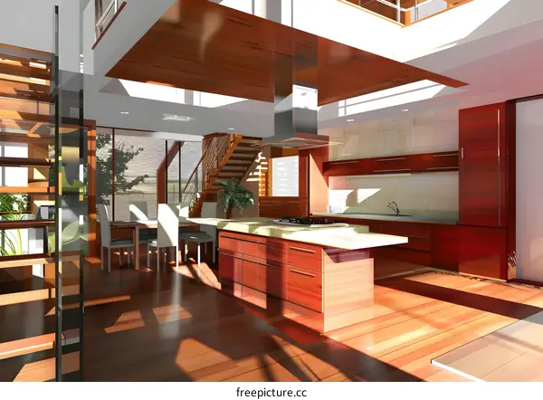 Modern Kitchen Design with Wooden Cabinets and Island