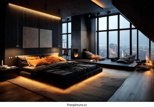 Modern Loft Bedroom with City View