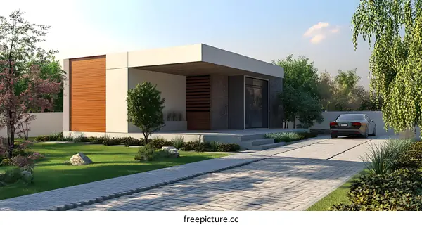 Modern Minimalist House Exterior Design With Green Lawn