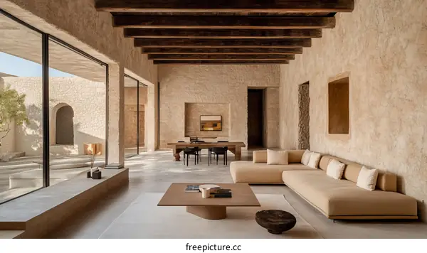 Modern Minimalist Beige Interior Living Room Design