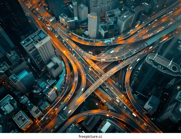 Urban Expressway Interchange at Night