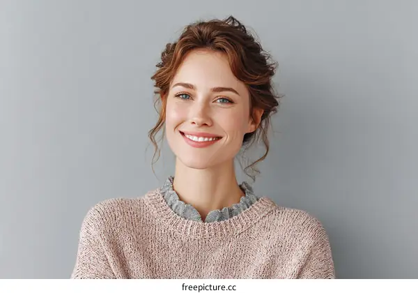 Smiling Woman Portrait Against Grey Background