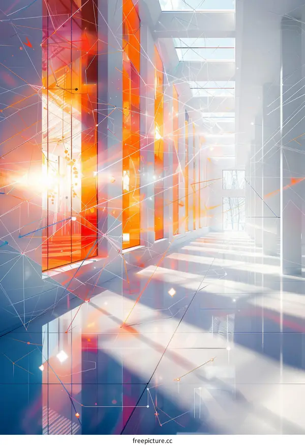 Futuristic Office Interior with Geometric Shapes and Ample Lighting