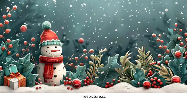 Snowy Forest Winter Scene with Snowman