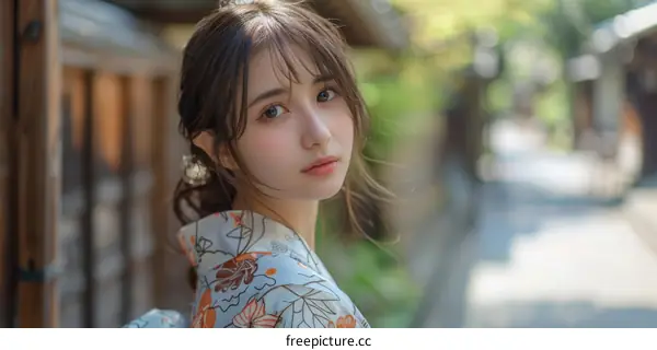 Asian Woman in Traditional Japanese Kimono Portrait