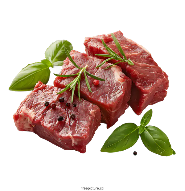 [Transparent Background PNG]Raw Beef Cubes with Herbs and Spices