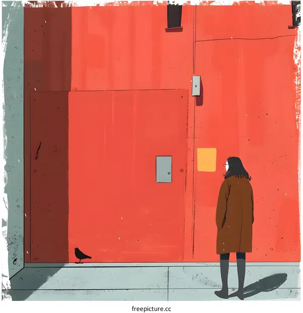 Woman Looking at Red Brick Wall