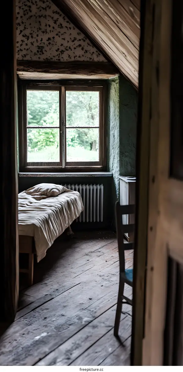 Old Wooden Room With Single Bed and Window