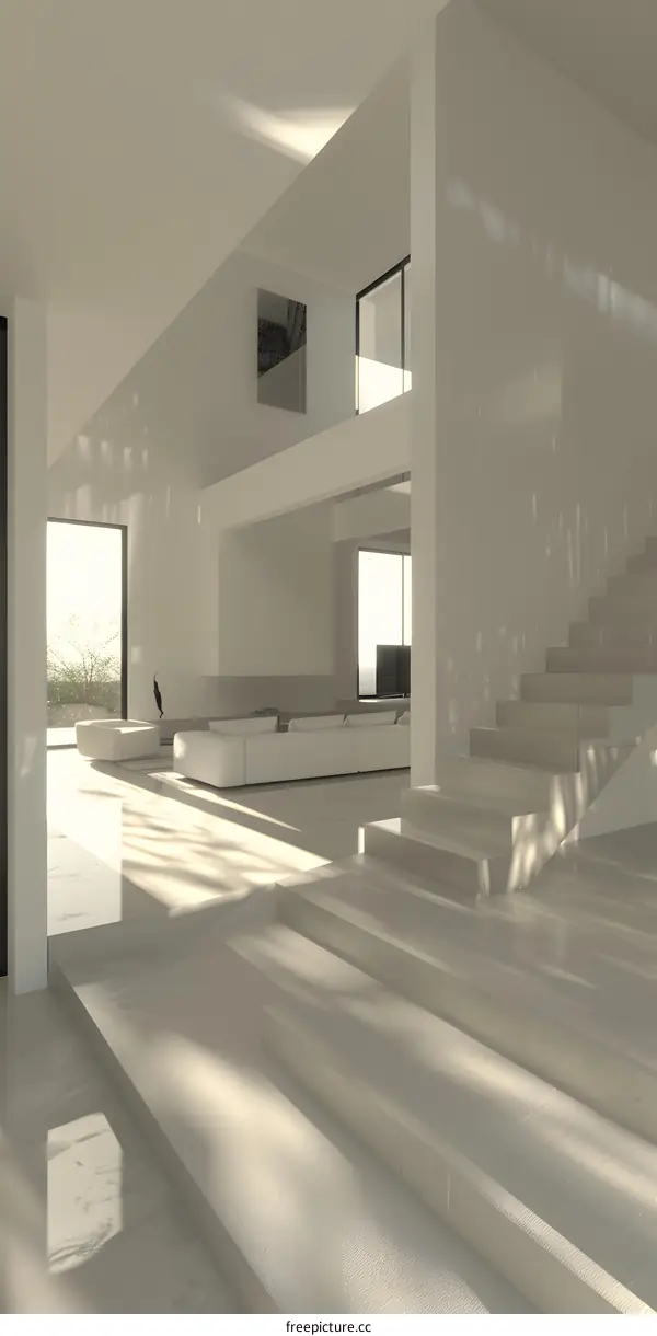 Minimalist Modern House Interior Design with White Walls and Staircase