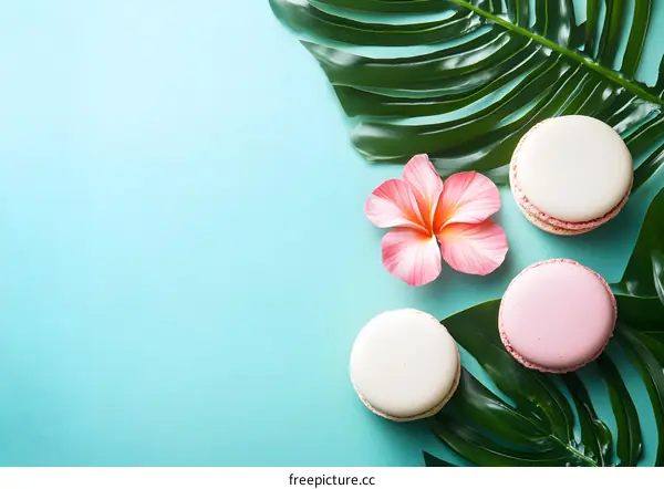 Tropical Macarons with Palm Leaf and Flower