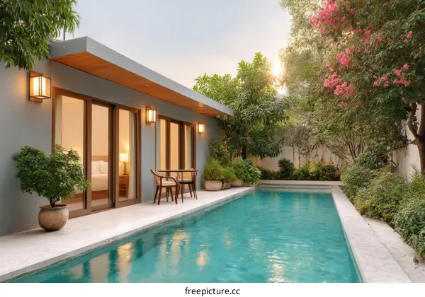 Modern Outdoor Swimming Pool with Cozy Patio