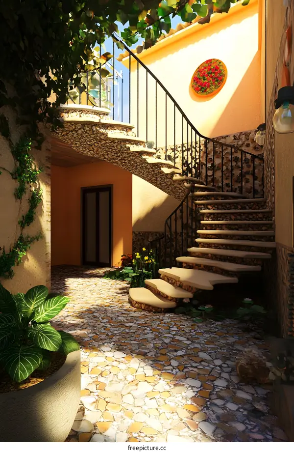 Stone Stairs and Courtyard Interior Design