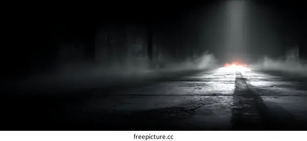 Mysterious Empty Concrete Tunnel with Spotlights