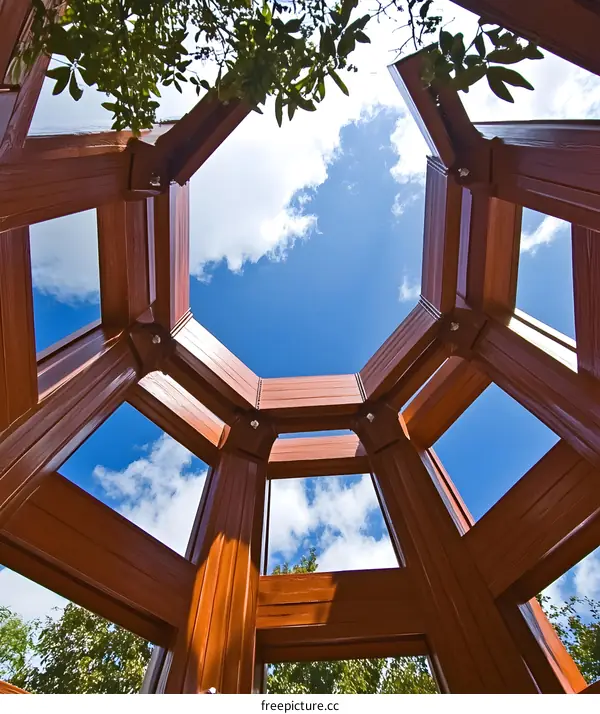 Wooden Structure with Octagonal Window View of Sky