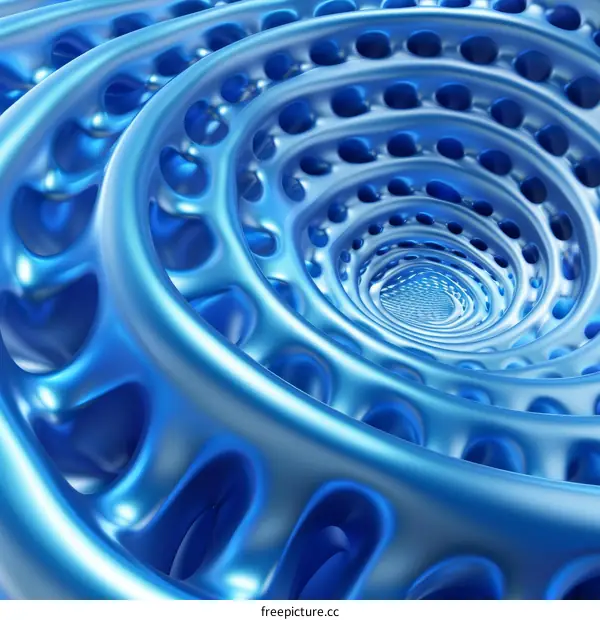 Blue metal spiral with a glowing center