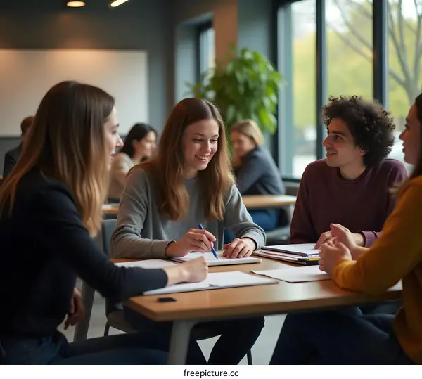 Group of Students Studying Together in Classroom