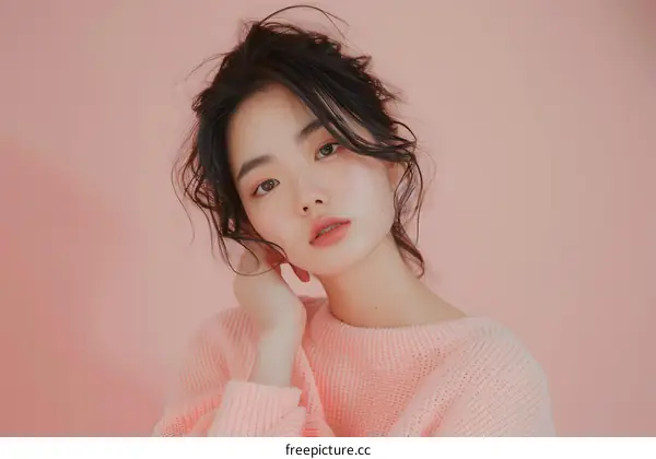 Portrait of a Young Woman with Pink Background