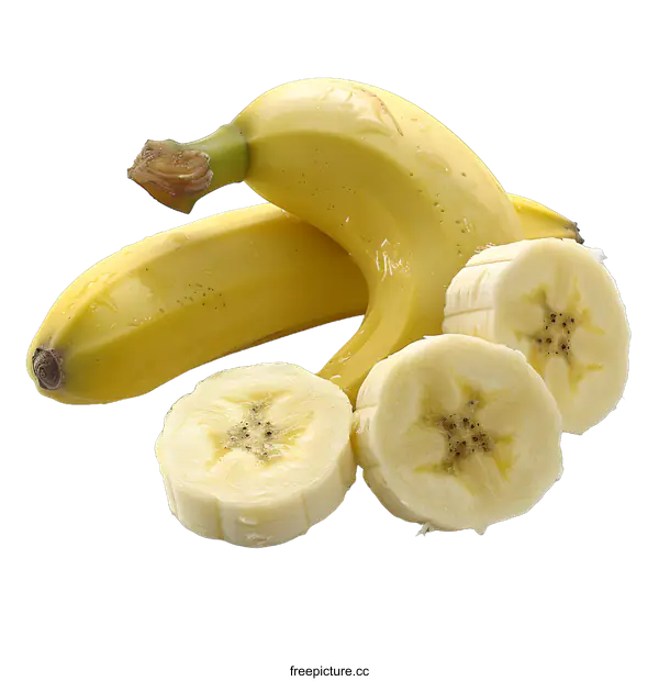 [Transparent Background PNG]three yellow bananas on white background