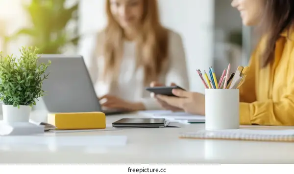 Two Women Working Collaboratively at a Desk