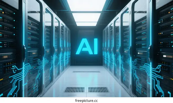 AI Data Center: High-Tech Server Racks with Digital Circuit Patterns
