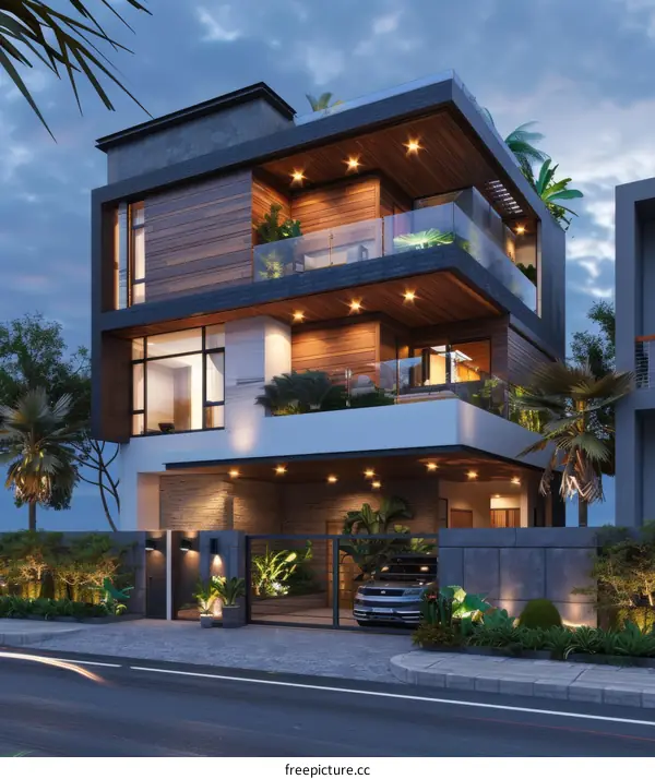 Modern House with Lush Palm Trees