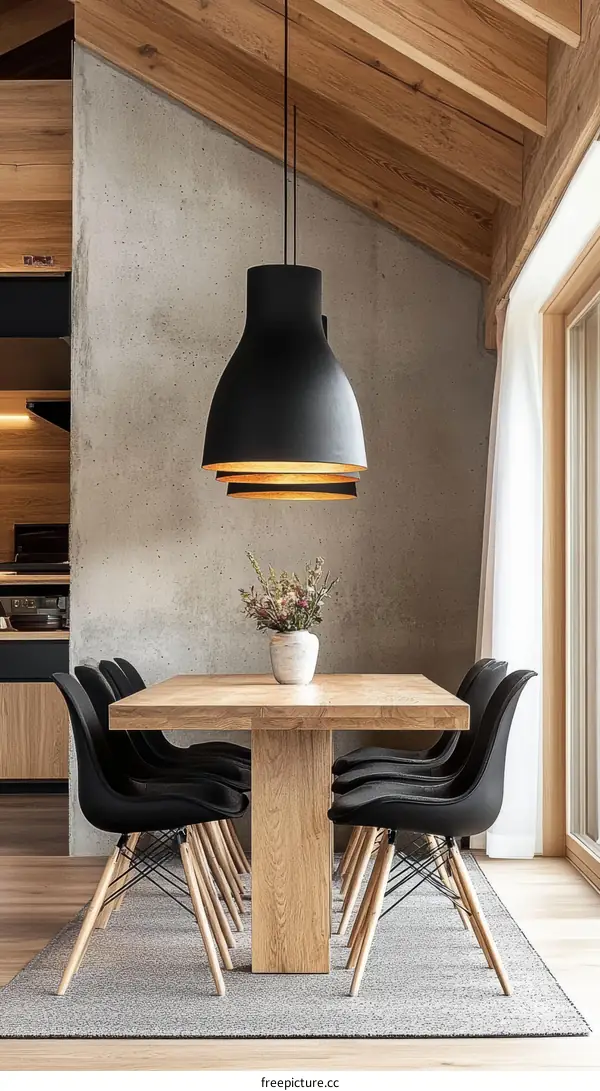 Modern Wooden Dining Table with Black Chairs