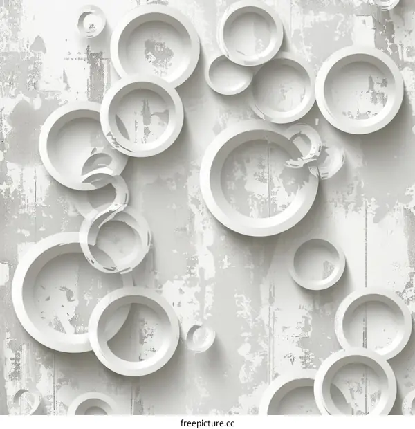 3D white circle rings on grunge grey background