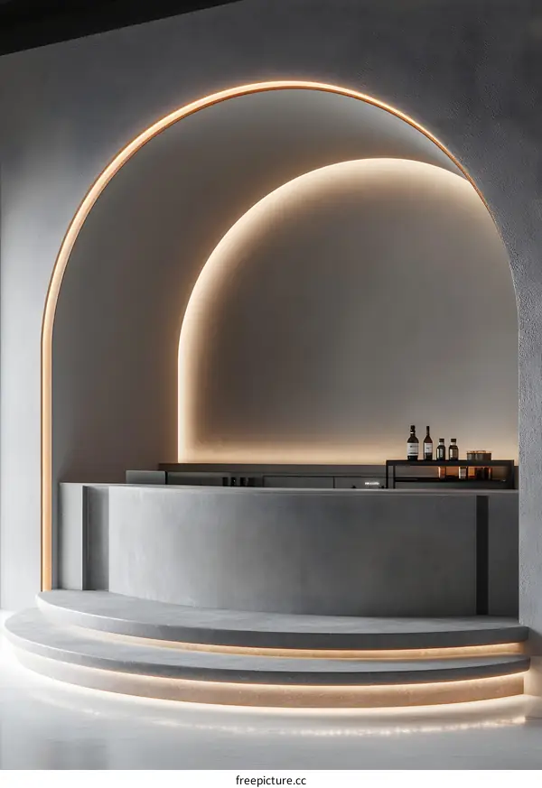 Modern Minimalist Design Bar Counter with Arch and Warm Light