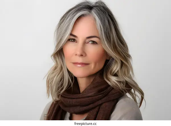Mature Woman with Gray Hair and Scarf