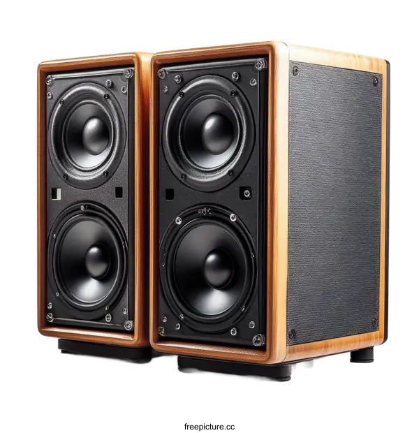 [Transparent Background PNG]Pair of Wooden Speakers with Black Cones