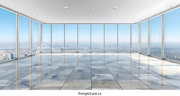 Empty Room With Large Windows And City View