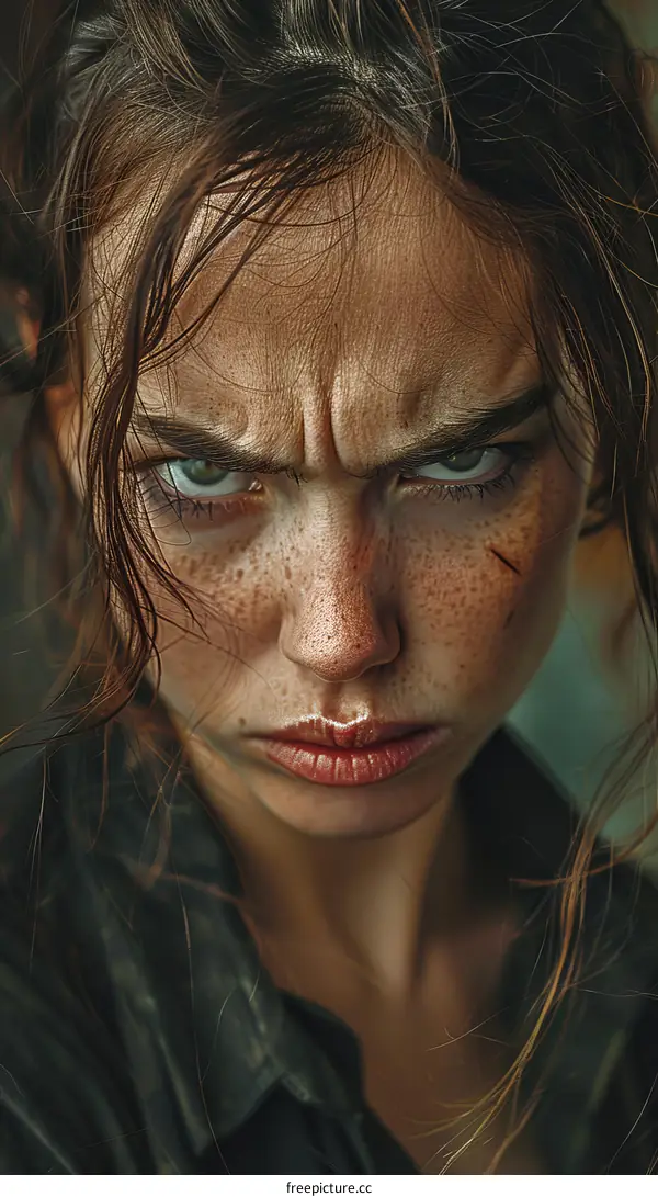 Close-up Portrait of a Woman with Intense Expression