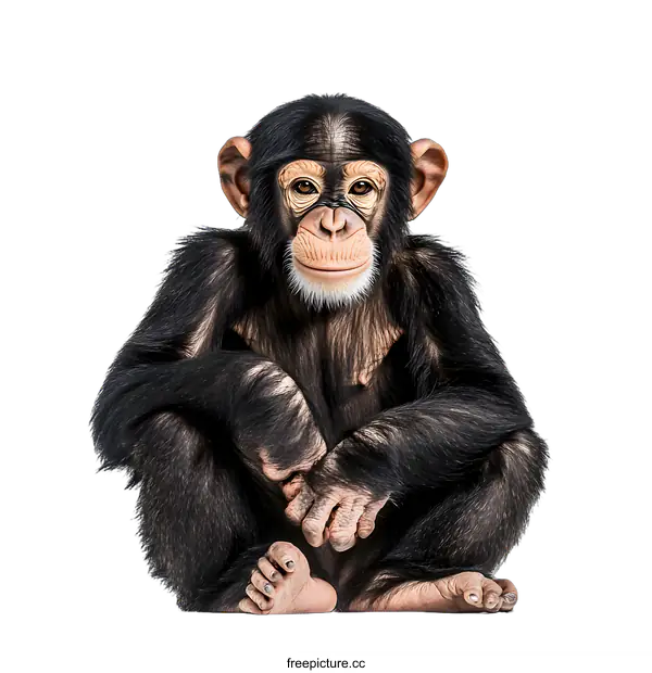 [Transparent Background PNG]Cute Chimpanzee Sitting On A White Background